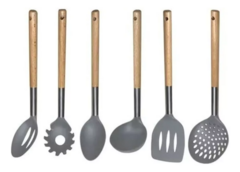 Set X6 Utensilios Hudson Nylon Mango Madera Cocina