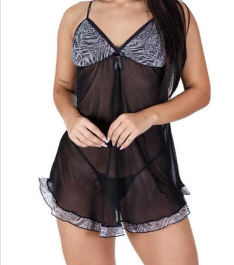 Camisola estampada e tule Preto e Tule vermelho