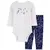 Trio Blusa M/L Azul Poá/Body Branco M/L Bordado/Calça Azul Floral - Menina - loja online