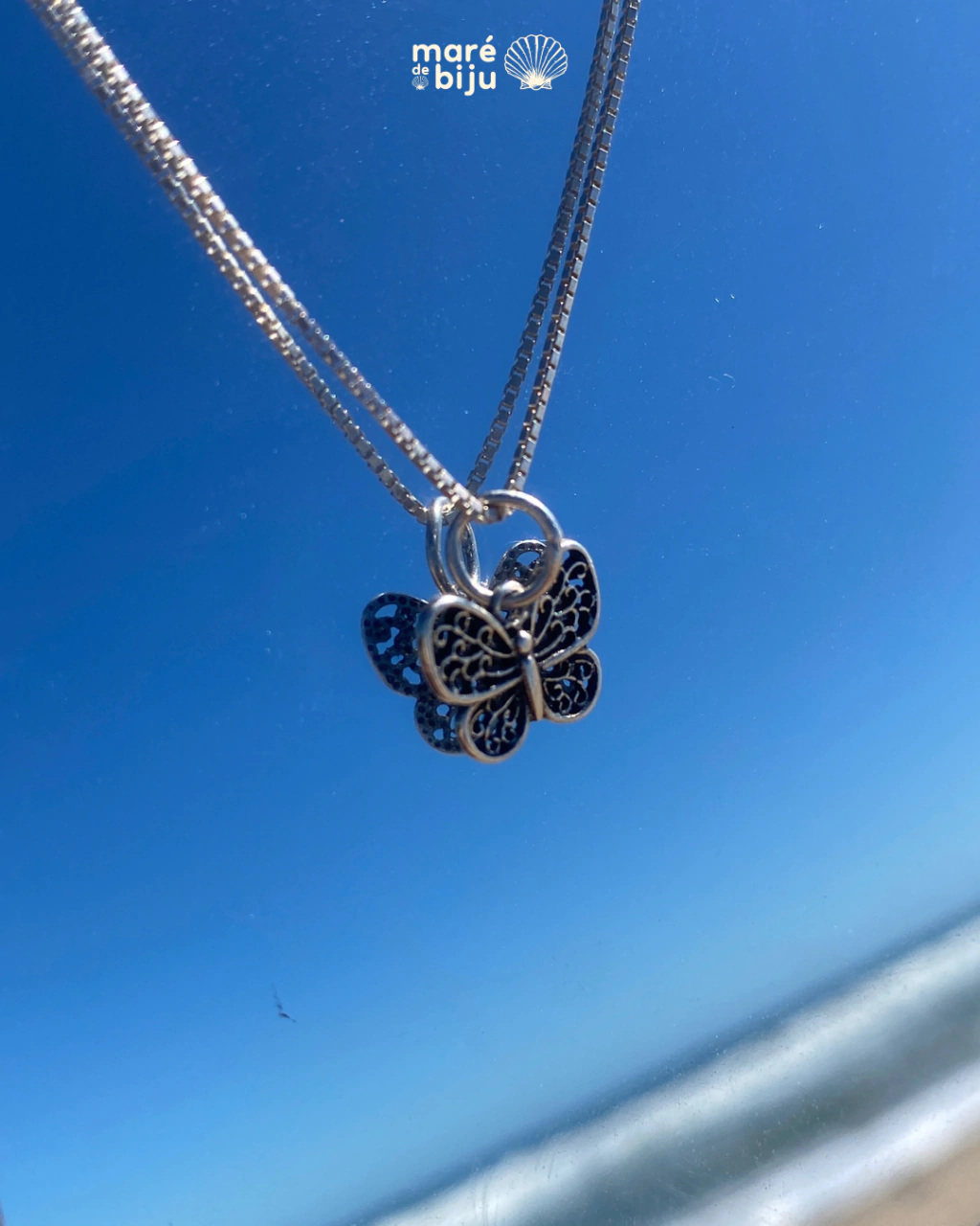 Colar Borboleta Desenhada - Prata 925