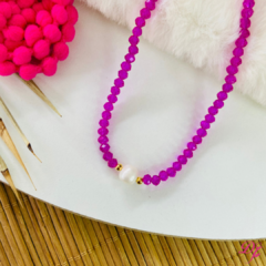Choker Cristais com Pérola Natural de Água Doce Banhado a Ouro na internet