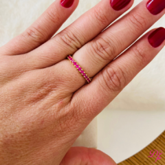 Anel Aparador Cravejado Pink Banhado a Ouro