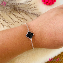 Pulseira Trevo Preto Banhado a Prata