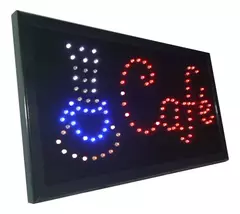 Cartel led Comercio Abierto Cafe Ferreteria Pizza Kiosko luminoso Directo 220v Azul Y Rojo Color Negro