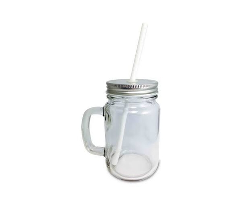 Caneca de Vidro c/tampa e canudo