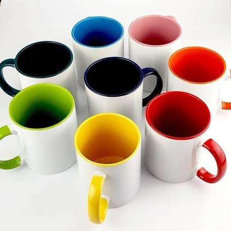 Caneca Cerâmica interno a alça colorido - Personalizada