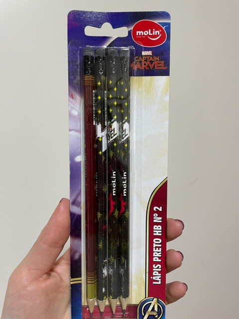 Kit c/4un Lápis Preto N.2 Capitão Marvel Sortido - Molin