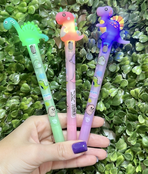 Caneta Fofa Dino Colorido Led