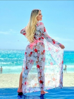 Saída de Praia Tulum Floral - Branco com Vermelho - Gesummer Moda Praia