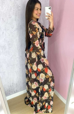 Saída De Praia Tulum Floral - Preto com Vermelho - Gesummer Moda Praia