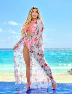 Saída de Praia Tulum Floral - Branco com Vermelho na internet