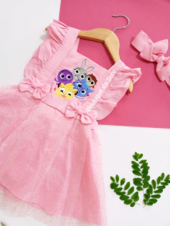romper vestido rosa com saia tutu Bolofofos mesversario aniversario