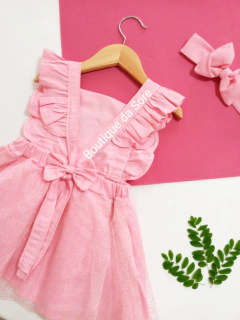 romper vestido rosa com saia tutu Bolofofos mesversario aniversario