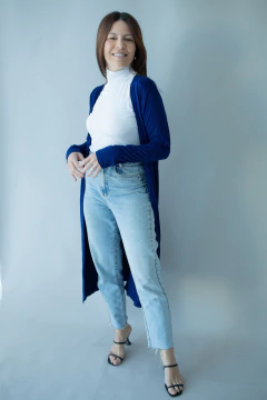 Cardigan Alongado em Viscose e Elastano AZUL PROFUNDO na internet