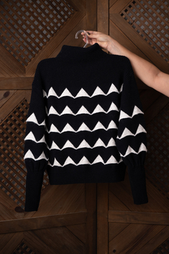 Blusa Biamar com padronagem geométrica, gola rolê e mangas de cava quadrada 11638 - comprar online