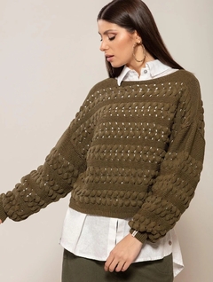 Blusa de algodão, gola canoa, tecimento em pontos vazados com mangas de cava quadrada Biamar 11650 - comprar online
