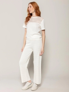 Blusa de algodão com tecimento em pontos vazados e mangas de tecido plano Biamar 11838 - comprar online