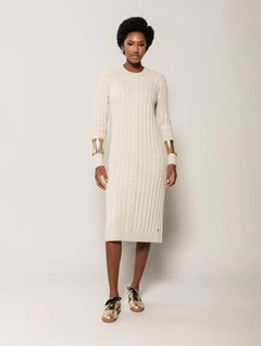 Vestido midi com tecimento em tranças, gola redonda e cava posta Biamar 11803 na internet