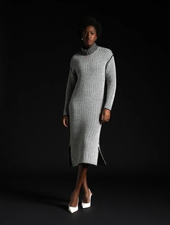 Vestido midi reversível com padronagem em listras e fenda lateral Biamar 11871 - Moda Urbana | Tendências da Moda Feminina 
