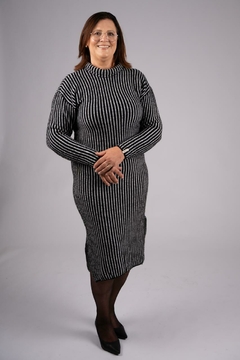 Vestido midi reversível com padronagem em listras e fenda lateral Biamar 11871