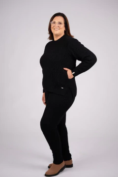 Blusa oversized alongada com tecimento em tranças e gola redonda Biamar 11912 - Moda Urbana | Tendências da Moda Feminina 