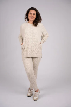 Blusa oversized alongada com tecimento em tranças e gola redonda Biamar 11912 - comprar online