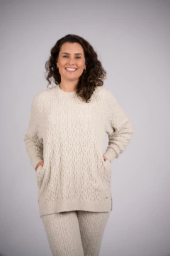 Blusa oversized alongada com tecimento em tranças e gola redonda Biamar 11912 na internet