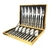 Kit Faqueiro Talheres Com Maleta 24 Peças Em Inox C/ Dourado