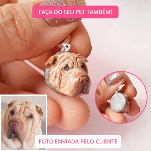 Berloque em Prata Rostinho do Seu Pet 3D Personalizado