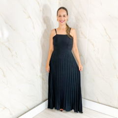 Vestido Plissado Longo - Preto na internet