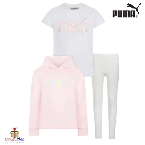 Conjunto PUMA kids com 3 peças moletom rosa