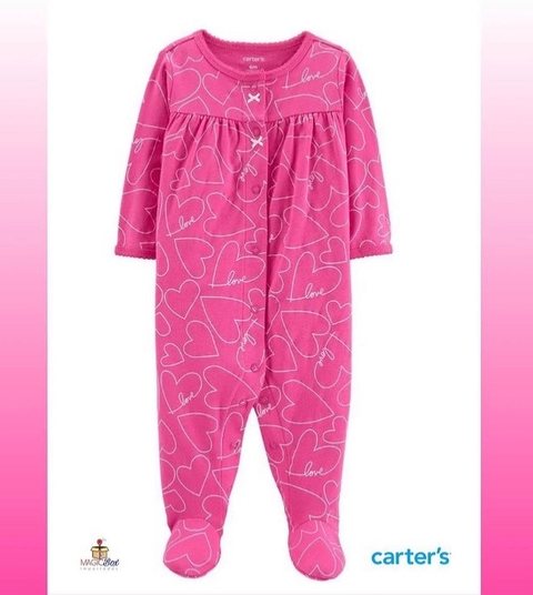 Macacão Carters em algodão rosa coração