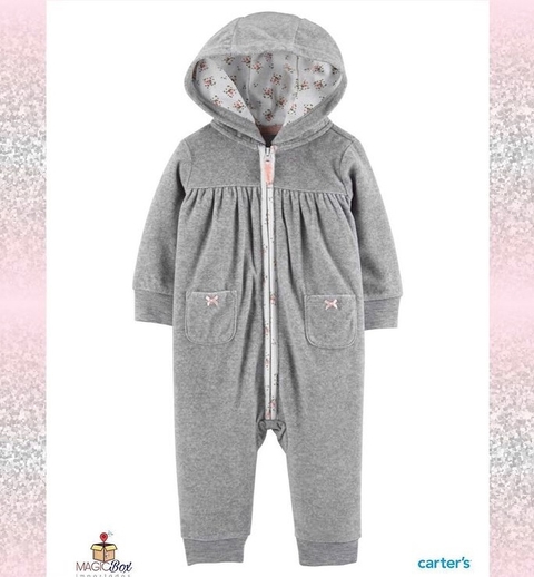 Macacão Carter’s em fleece com capuz cinza
