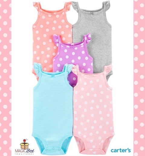 Kit com 5 bodies Carters regata princesa bolinhas
