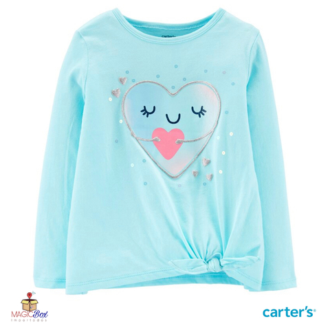 Blusa Carter’s manga longa azul celeste glitter