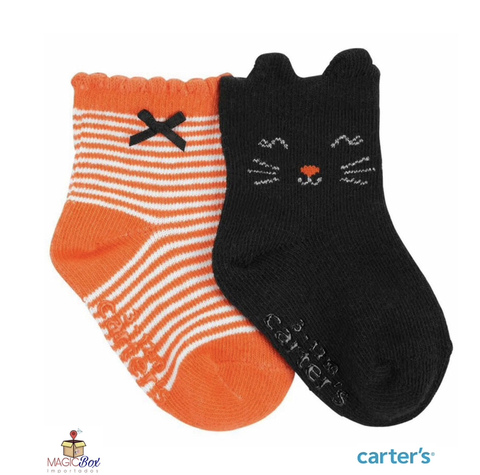 Kit com 2 pares de meias Carter’s Halloween- gatinho e abobora