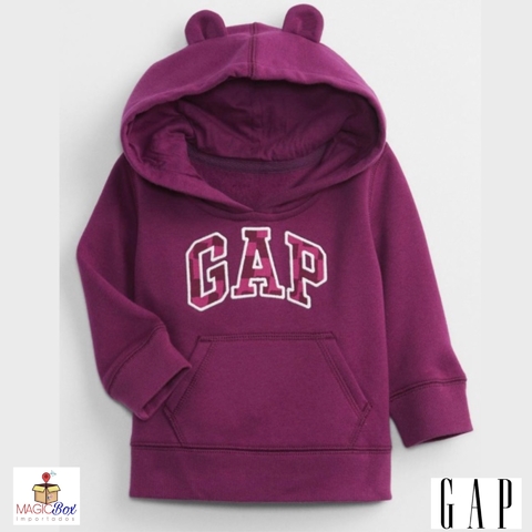 Moletom GAP infantil flanelado capuz de orelhinha fucsia