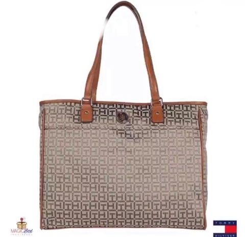 Bolsa Tote Tommy Hilfiger bege grande