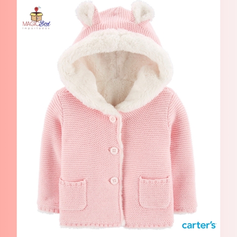 Casaco tricot Carter’s sherpa rosa