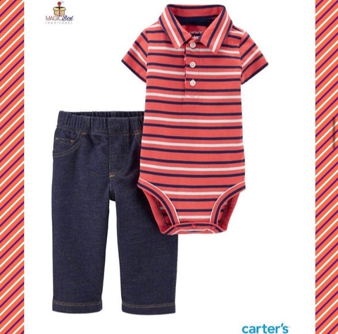 Conjuntinho Carters jeans e body polo listrado