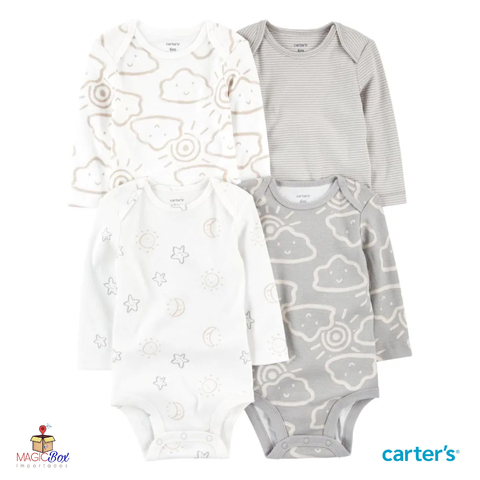 Kit body Carter’s 4 peças manga longa nuvem