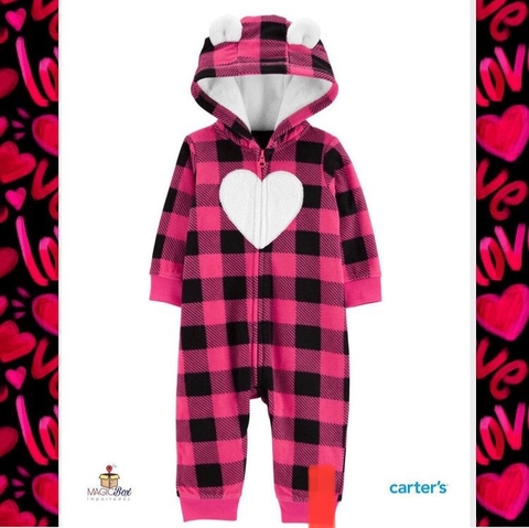 Macacão Carter’s fleece xadrez rosa