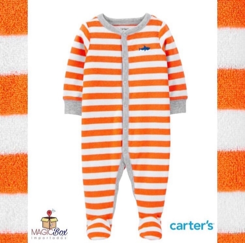 Macacão Carter’s em plush listrado laranja