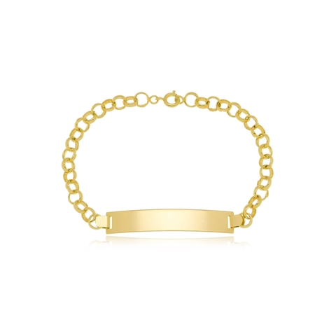 Pulseira Placa Lisa Elo Português Banhada a Ouro 18k