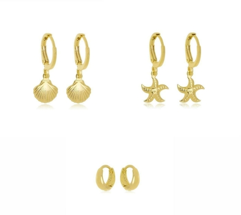 Trio de Brincos Argolas Banhado a Ouro 18k
