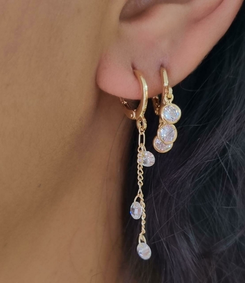 Brinco Argola Corrente com Ponto de Luz Banhado a Ouro 18k