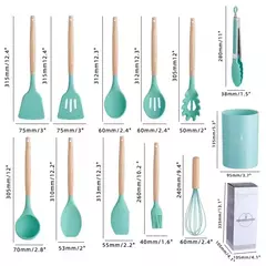 Conjunto de Silicone com Cabo de Madeira - Utensilios do Brasil