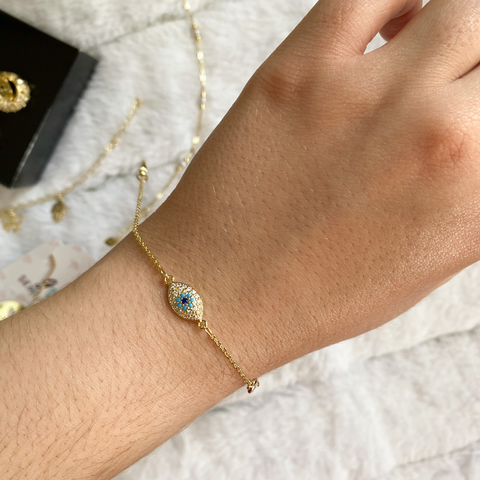Pulseira olho grego cravejada