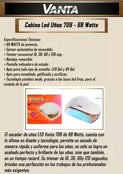 Cabina Vanta 708 Lampara Led Uñas Gelificadas 68w