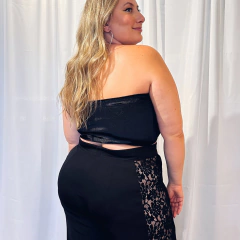 Look Cropped Arrastão em tule + top veludo - loja online